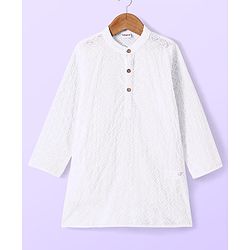 Babyhug Cotton Woven Full Sleeves Solid Embroidered Kurta Pyjama Set - White