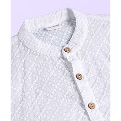 Babyhug Cotton Woven Full Sleeves Solid Embroidered Kurta Pyjama Set - White