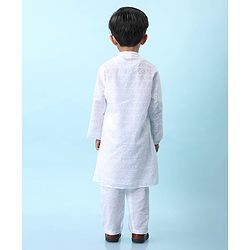 Babyhug Cotton Woven Full Sleeves Solid Embroidered Kurta Pyjama Set - White
