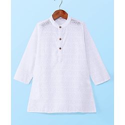 Babyhug Cotton Woven Full Sleeves Solid Embroidered Kurta Pyjama Set - White
