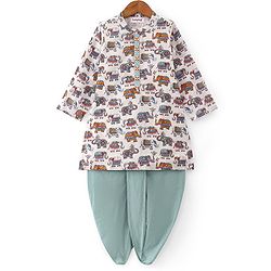 Babyhug Cotton Woven Full Sleeves Kurta Dhoti Set with Elephant Print - White