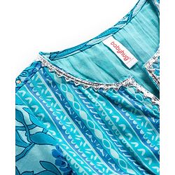 Babyhug Cotton Woven Three Fourth Sleeves Kurti Salwar Set with Dupatta & Floral Print - Aqua Blue