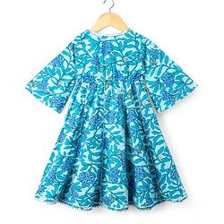 Babyhug Cotton Woven Three Fourth Sleeves Kurti Salwar Set with Dupatta & Floral Print - Aqua Blue