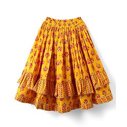 Babyhug Woven Three Fourth Sleeves Choli Lehenga Set & Dupatta With Floral Print & Lace Detailing - Yellow