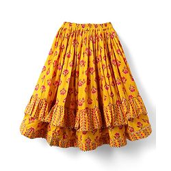 Babyhug Woven Three Fourth Sleeves Choli Lehenga Set & Dupatta With Floral Print & Lace Detailing - Yellow