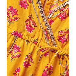 Babyhug Woven Three Fourth Sleeves Choli Lehenga Set & Dupatta With Floral Print & Lace Detailing - Yellow