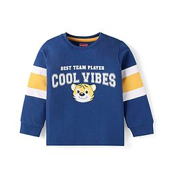 Babyhug Cotton Knit Full Sleeves Cut & Sew Design T-Shirt with Lion Graphics - Green & Navy Blue