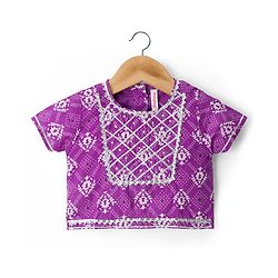 Babyhug Cotton Woven Half Sleeves Lehenga Choli Set With Floral Print & Dupatta - Purple
