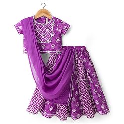 Babyhug Cotton Woven Half Sleeves Lehenga Choli Set With Floral Print & Dupatta - Purple