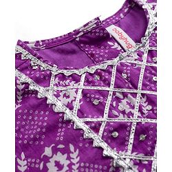 Babyhug Cotton Woven Half Sleeves Lehenga Choli Set With Floral Print & Dupatta - Purple