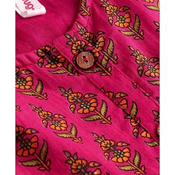 Babyhug Cotton Woven Three Fourth Bell Sleeves Floral Printed Dress - Fuschia