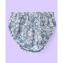 Babyhug Viscose Woven Sleeveless Frock With Bloomer & Cap With Floral Print & Lace Detailing -Blue