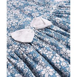 Babyhug Viscose Woven Sleeveless Frock With Bloomer & Cap With Floral Print & Lace Detailing -Blue