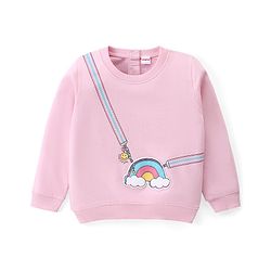 Babyhug Cotton Knit Full Sleeves Top & Lounge Pants Set With Rainbow Print - Pink & Blue