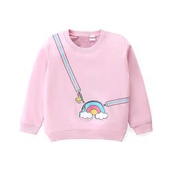 Babyhug Cotton Knit Full Sleeves Top & Lounge Pants Set With Rainbow Print - Pink & Blue
