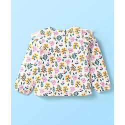 Babyhug Single Jersey Knit Full Sleeves Floral Printed Top & Pants Set - Yellow & White