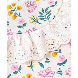 Babyhug Single Jersey Knit Full Sleeves Floral Printed Top & Pants Set - Yellow & White