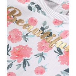 Babyhug Single Jersey Knit Full Sleeves Tee & Pant Set with Floral Print - White & Pink