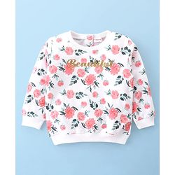 Babyhug Single Jersey Knit Full Sleeves Tee & Pant Set with Floral Print - White & Pink