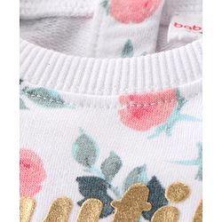 Babyhug Single Jersey Knit Full Sleeves Tee & Pant Set with Floral Print - White & Pink