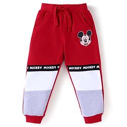 Babyhug Disney Single Jersey Knit Full Sleeves Cut & Sew T-Shirt & Lounge Pant Set with Mickey Mouse Print - Red White & Grey