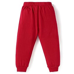 Babyhug Disney Single Jersey Knit Full Sleeves Cut & Sew T-Shirt & Lounge Pant Set with Mickey Mouse Print - Red White & Grey