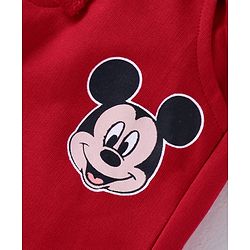 Babyhug Disney Single Jersey Knit Full Sleeves Cut & Sew T-Shirt & Lounge Pant Set with Mickey Mouse Print - Red White & Grey