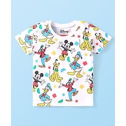 Babyhug Disney Single Jersey Knit Full Sleeves Front-Zipper Mickey Mouse Graphic Print Hooded Jacket with with T-Shirt & Joggers Set - Red Navy Blue & White