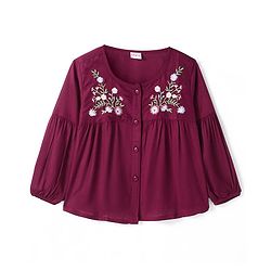 Babyhug Rayon Full Sleeves Floral Embroidered Top - Maroon