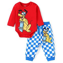 Babyhug Disney Interlock Knit Full Sleeves Onesie & Diaper Leggings with Pluto Graphic - Red & Blue