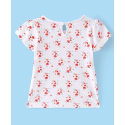 Babyhug Cotton Woven Half Sleeves T-Shirt With Frock Floral Print & Embroidery- White & Orange