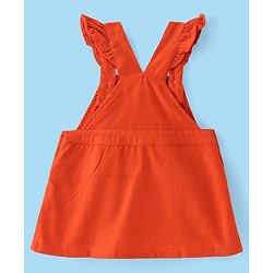 Babyhug Cotton Woven Half Sleeves T-Shirt With Frock Floral Print & Embroidery- White & Orange