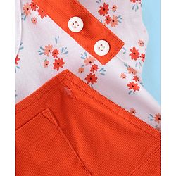 Babyhug Cotton Woven Half Sleeves T-Shirt With Frock Floral Print & Embroidery- White & Orange