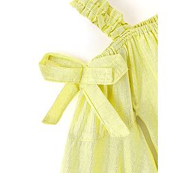 Babyhug Lurex Three Fourth Off Shoulder Sleeves Top with Knot Detailing - Lime Green