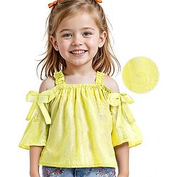 Babyhug Lurex Three Fourth Off Shoulder Sleeves Top with Knot Detailing - Lime Green