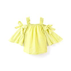 Babyhug Lurex Three Fourth Off Shoulder Sleeves Top with Knot Detailing - Lime Green