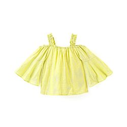 Babyhug Lurex Three Fourth Off Shoulder Sleeves Top with Knot Detailing - Lime Green