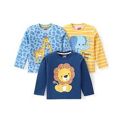 Babyhug Cotton Knit Full Sleeves T-Shirt with Animal Print  Pack of 3- Multicolor