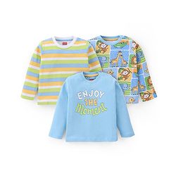 Babyhug Cotton Knit Full Sleeves T-Shirt with Animal & Text Print Pack of 3 - Multicolor