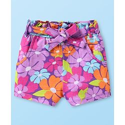 Babyhug Single Jersey Knit Half Sleeves Solid Colour Top & Shorts With Floral Print - White