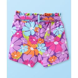 Babyhug Single Jersey Knit Half Sleeves Solid Colour Top & Shorts With Floral Print - White