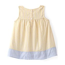 Babyhug Woven Sleeveless Flared Frock Floral Embroidered & Bow Applique With Headband - Light Yellow
