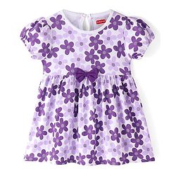 Babyhug Rayon Woven Half Sleeves Frock with Floral Print -  Purple