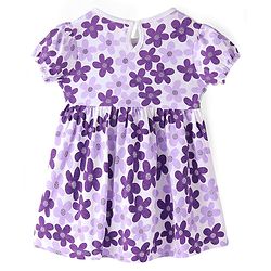 Babyhug Rayon Woven Half Sleeves Frock with Floral Print -  Purple