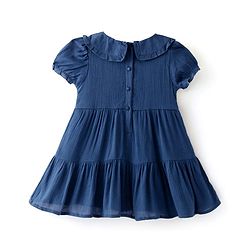 Babyhug Viscose Woven Half Sleeves Solid Frock with Floral Embroidery - Navy Blue