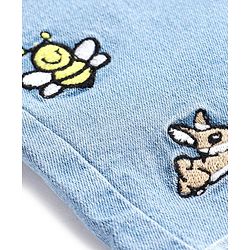 Babyhug Cotton Denim Washed Shorts with Rainbow & Honeybee Embroidery - Blue