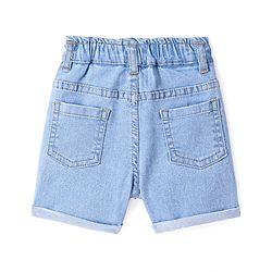 Babyhug Cotton Denim Washed Shorts with Rainbow & Honeybee Embroidery - Blue