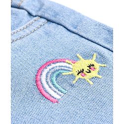 Babyhug Cotton Denim Washed Shorts with Rainbow & Honeybee Embroidery - Blue