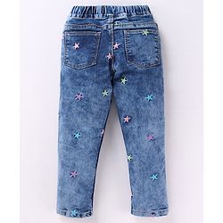 Babyhug Denim Full Length Jeans with Star Embroidery - Blue