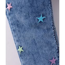 Babyhug Denim Full Length Jeans with Star Embroidery - Blue